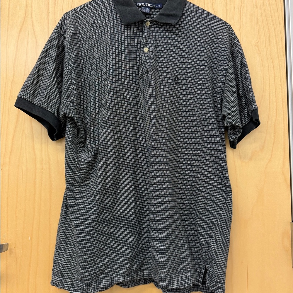 Vintage Nautica Black and Gray Micro-Check Polo